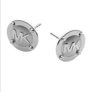 Michael Kors Heritage Silver Tone Button Earrings